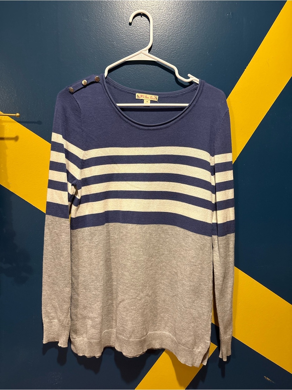 It's Our Time Navy, White & Gray Colorblock Sweater NWOT